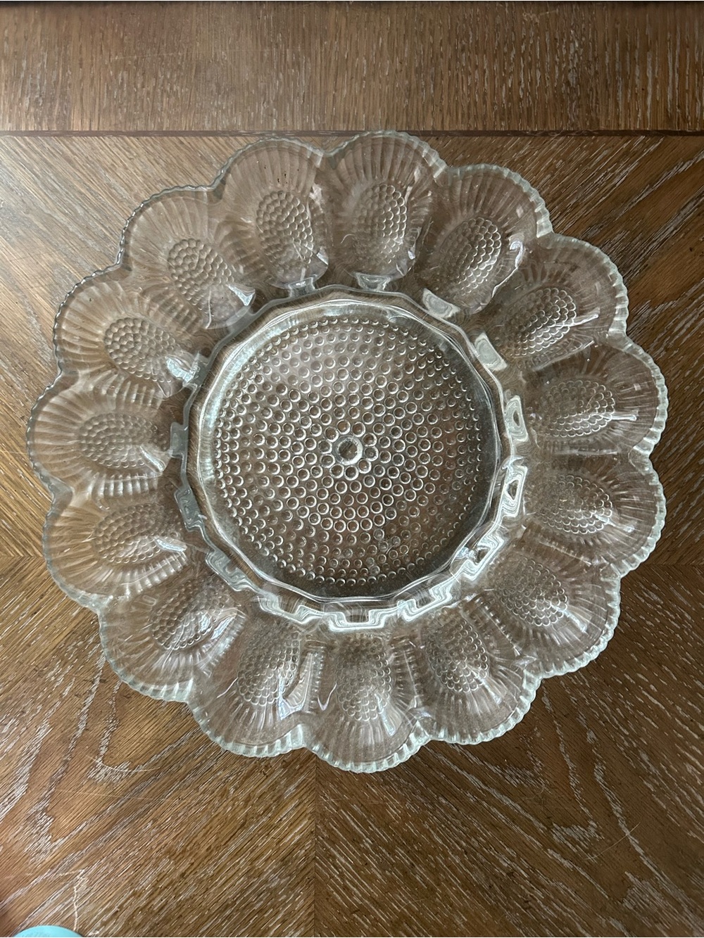 Vintage egg plate | Indiana glass hobnail |Clear Glass Scalloped Egg Platter